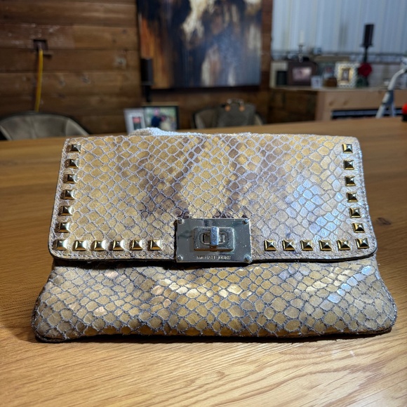 Michael Kors Tan Leather Snake Skin Clutch - Picture 1 of 10